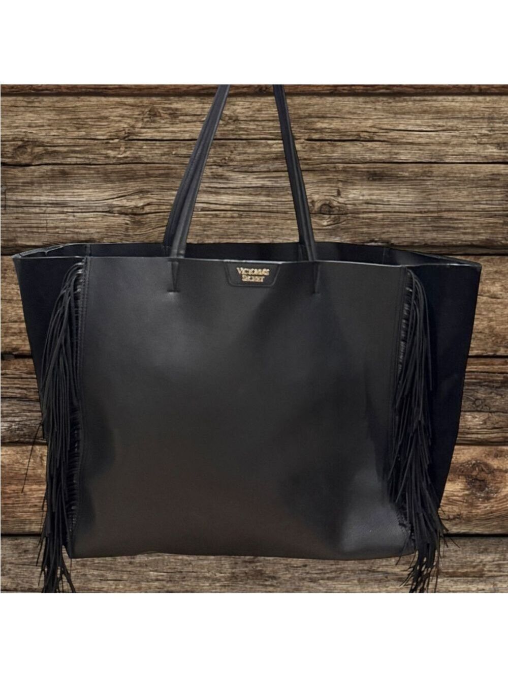 Victoria's Secret Black Fringe Tote Bag Large